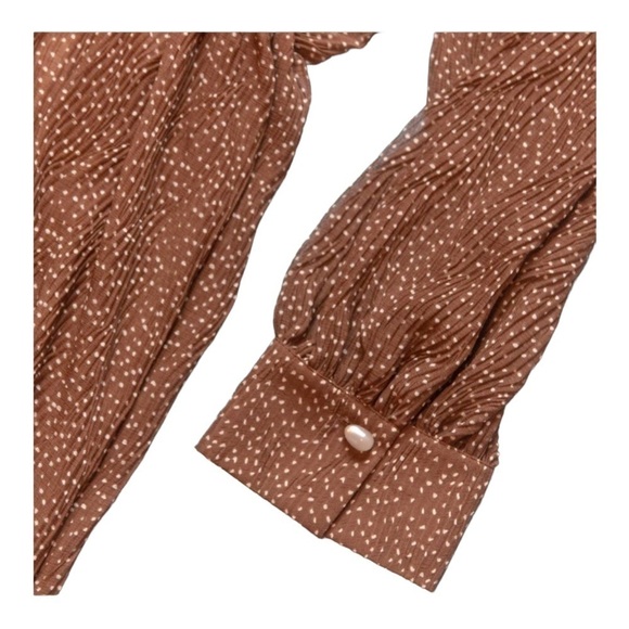 VINCE Starry Dot Long Sleeve Pleated Midi Dress Brown Polka Dot Large NWT - Picture 4 of 6